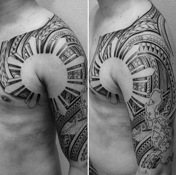 Mens Tattoo With Filipino Sun Design