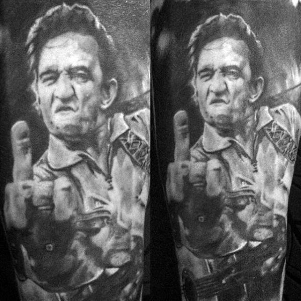 Mens Tattoo With Johnny Cash Design Sleeve