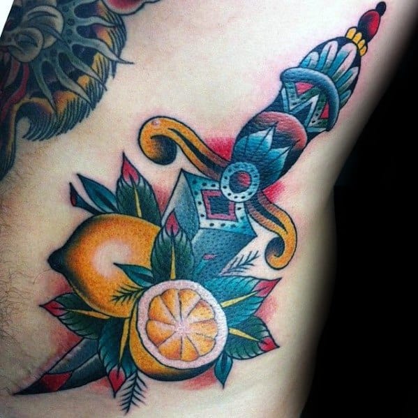 Mens Tattoo With Lemon Design