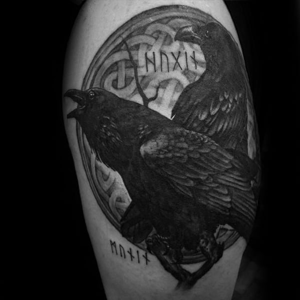 Mens Tattoo With Odins Ravens Design