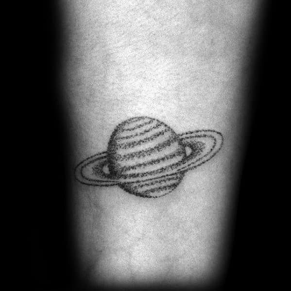 Mens Tattoo With Saturn Design On Leg