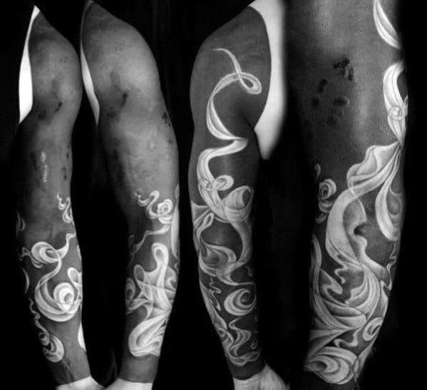 Mens Tattoo With Smoke Blackout Sleeve Design