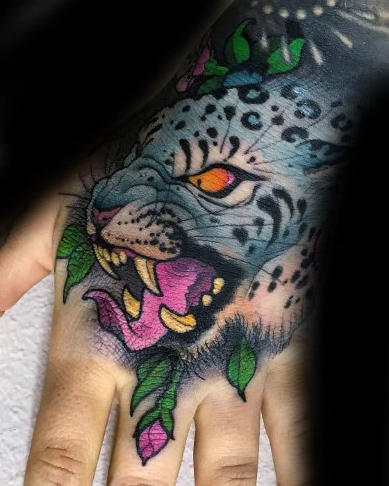 Mens Tattoo With Snow Leopard Design