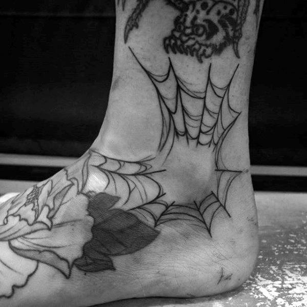 Mens Tattoo With Spider Web Ankle Design