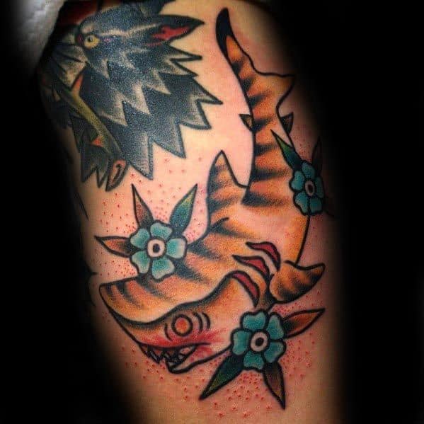 Mens Tattoo With Tiger Shark Design