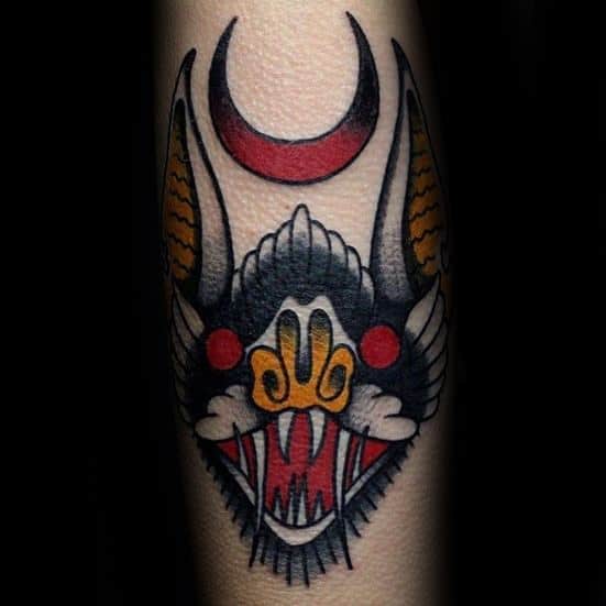 Mens Tattoo With Traditional Bat Design