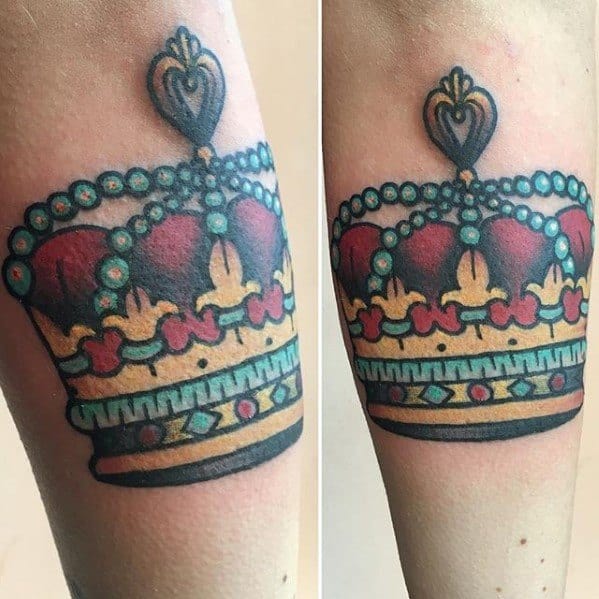 Mens Tattoo With Traditional Crown Design.