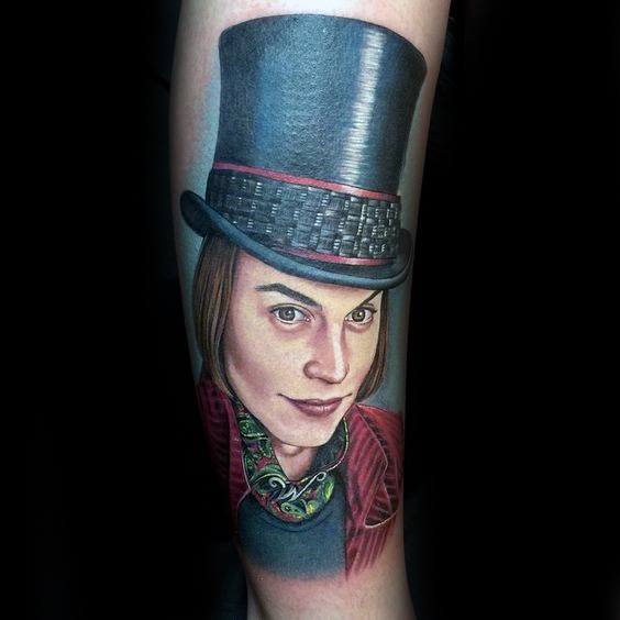 Mens Tattoo With Willy Wonka Design