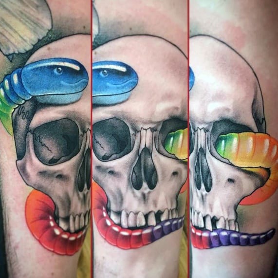 Mens Tattoos Candy 3d Gummy Worm With Skull