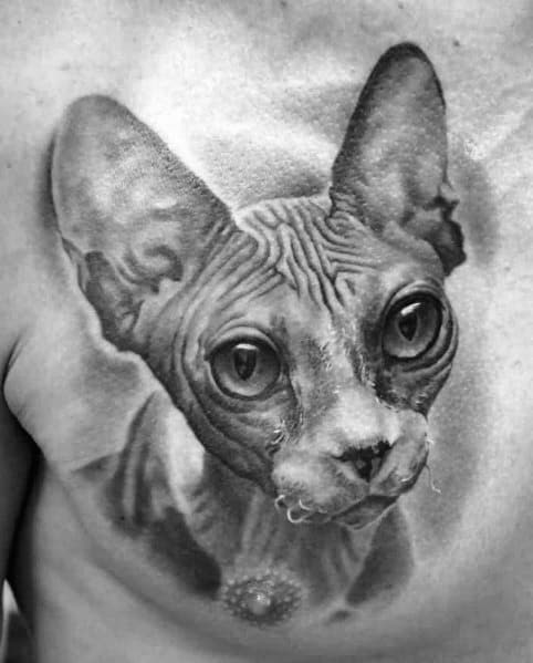 Mens Tattoos Cat On Chest