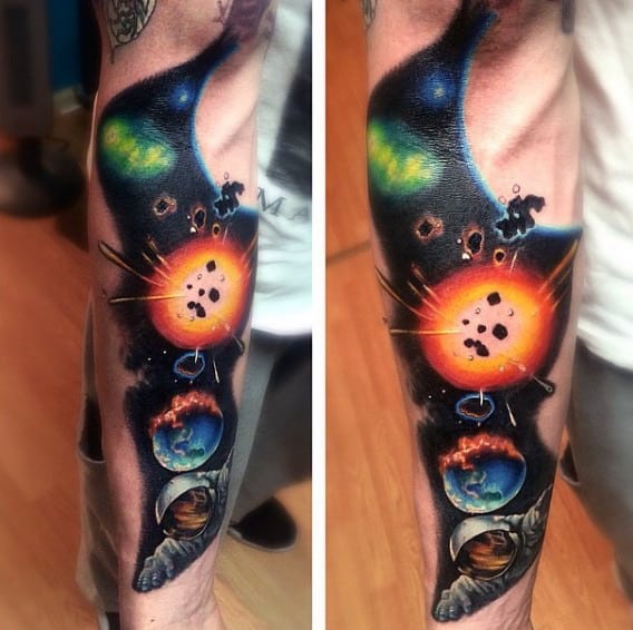 Men's Tattoos Of The Galaxy And Planets