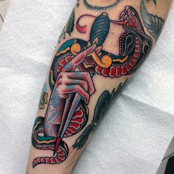 Mens Tattoos Snake Dagger