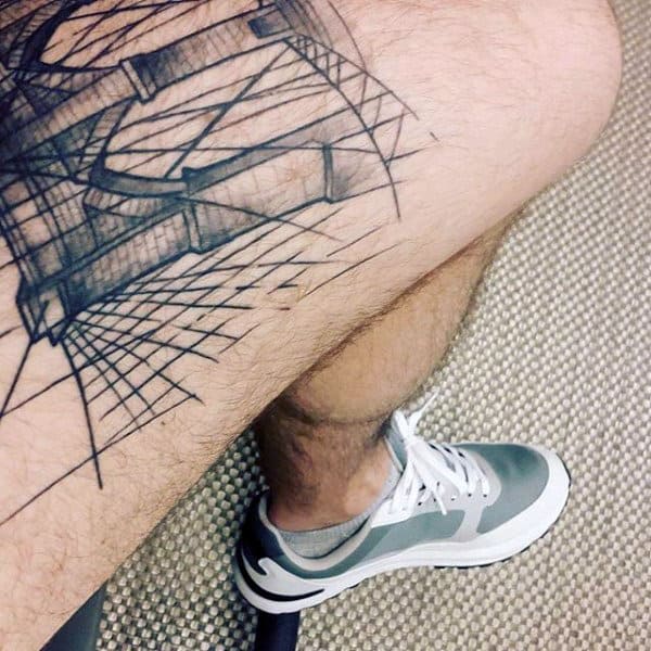 Mens Thigh Brooklyn Bridge Tattoo Inspiration