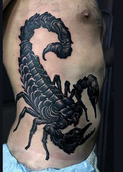 Mens Threatening Black Scorpion Tattoo Torso
