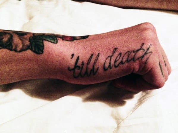 Mens Till Death Words Side Hand Tattoo Design Ideas