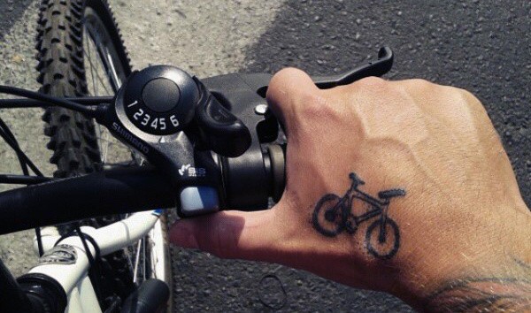 Mens Tiny Bicycle Tattoo On Hands