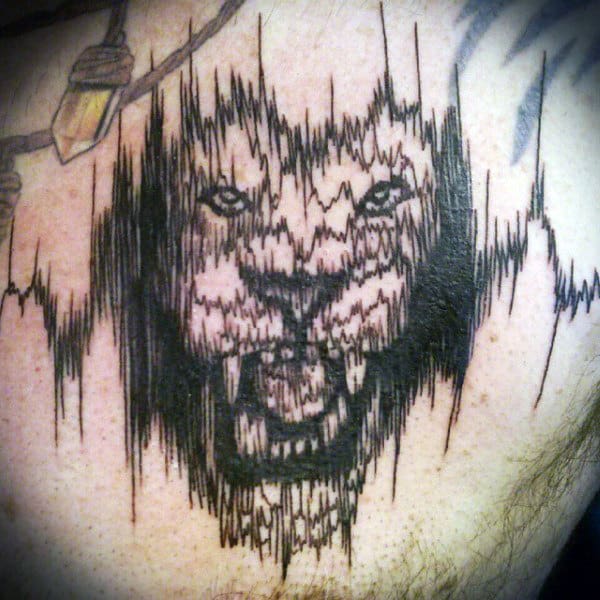 Mens Torso Beast Made Out Of Heartbeats Tattoo