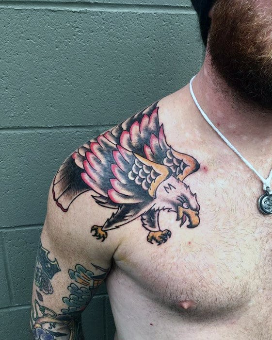 Mens Traditional Bald Eagle Bird Shoulder Tattoo