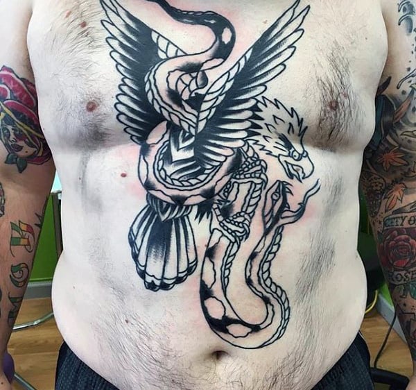 Mens Traditional Bald Eagle Snake Chest Tattoo