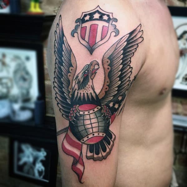 Mens Traditional Bald Eagle Tattoo On Arms