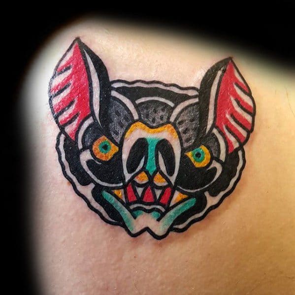Mens Traditional Bat Tattoo Design Inspiration