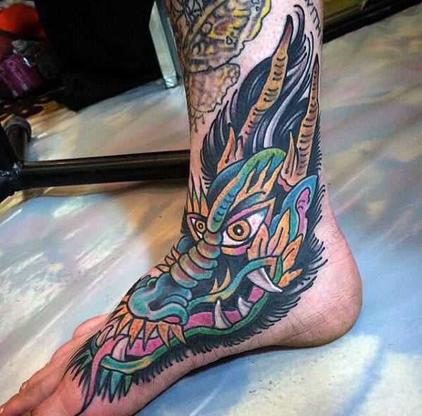 Mens Traditional Dragon Foot Tattoos