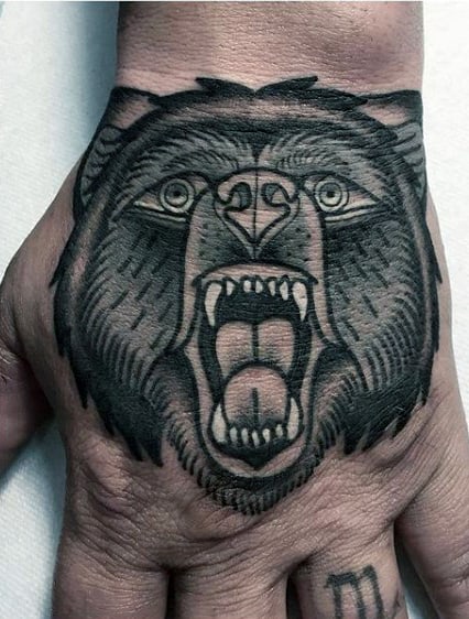 Mens Traditional Hand Tattoo Of Bear