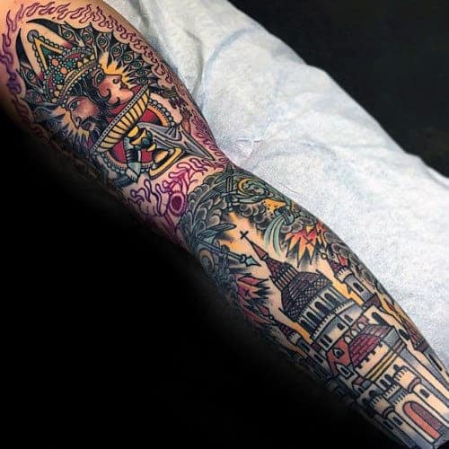 mens-traditional-leg-castle-king-tattoo
