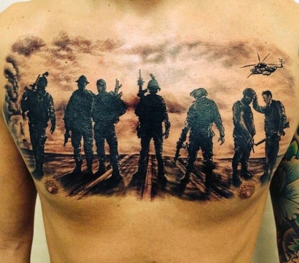 Men's Traditional Military Tattoos On Chest