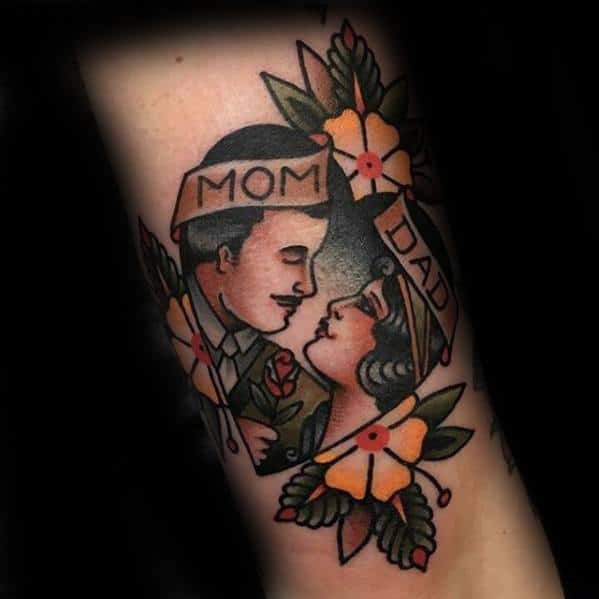 Mens Traditional Mom And Dad Tattoo Design Ideas