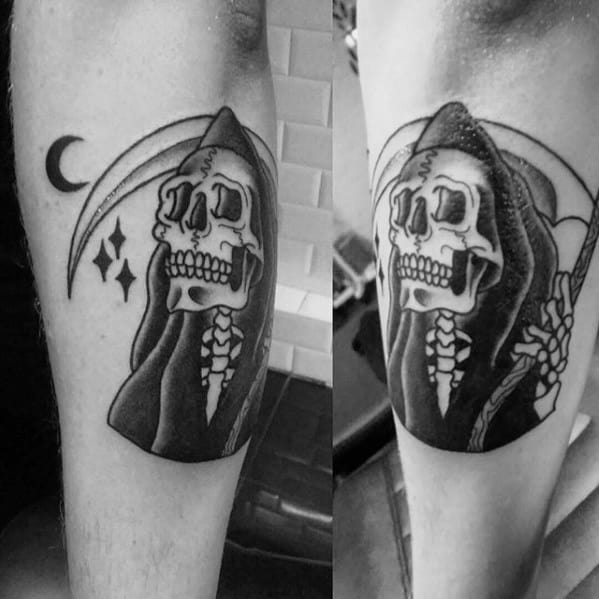 Mens Traditional Reaper Tattoo Ideas Outer Forearm