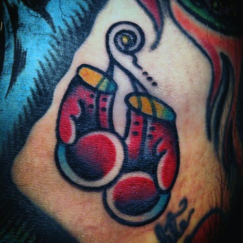 Mens Traditional Red Boxing Gloves Small Tattoo On Arm