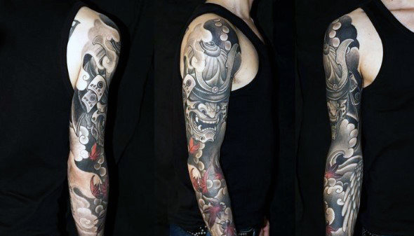Men's Traditional Samurai Tattoo Sleeve