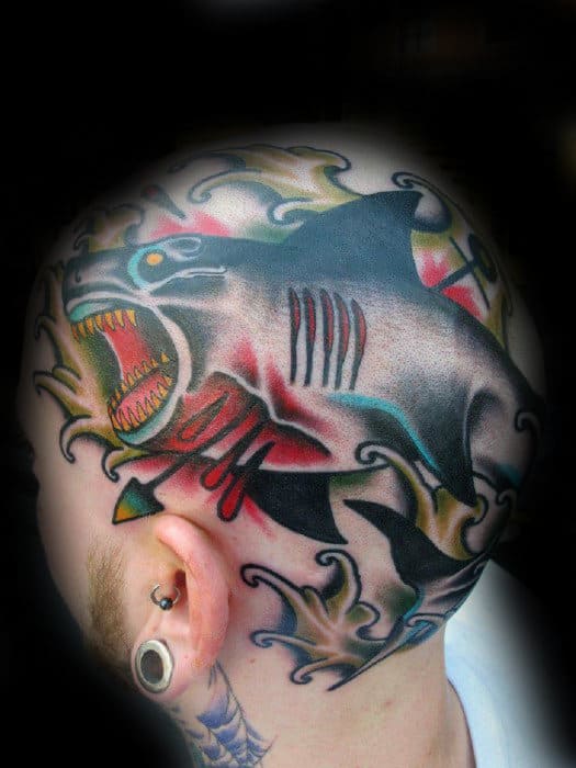 Mens Traditional Shark Head Tattoos