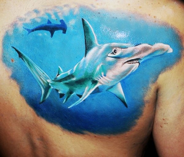 Men's Traditional Shark Tattoo Of Hammerhead