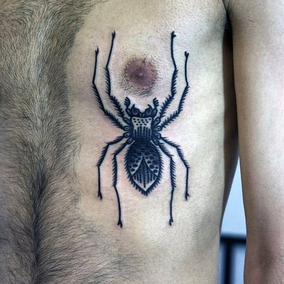Mens Traditional Spider Chest Tattoo Ideas