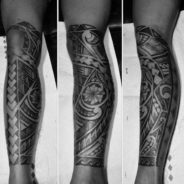 Mens Traditional Tribal Polynesian Leg Sleeve Tattoo Designs
