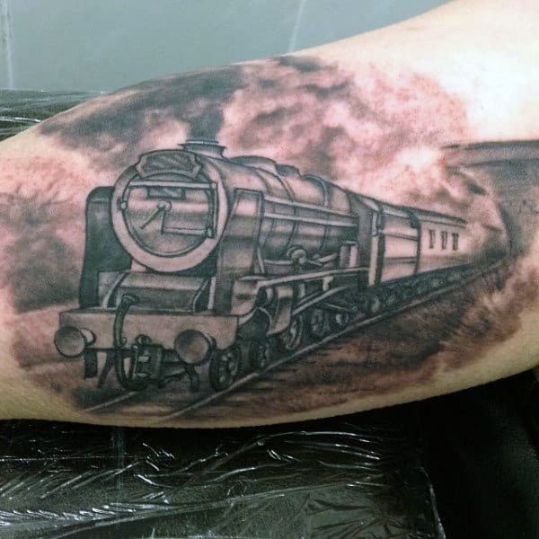 Mens Train Tattoo Designs On Bicep