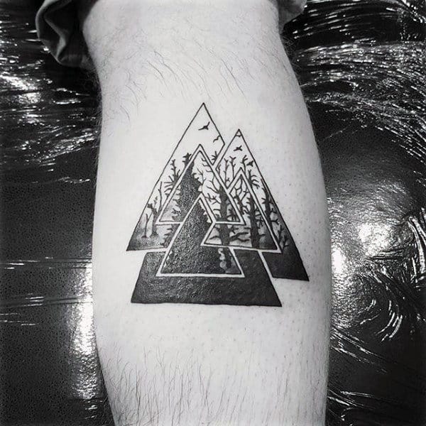 Mens Baum Wald Valknut Bein Kalb Tattoo Ideen