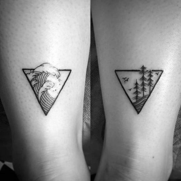 Mens Triangle Nature Simple Wave Back Of Leg Tattoos