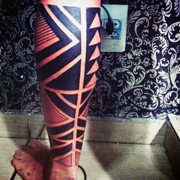 Mens Triangular Tribal Leg Tattoo Ideas