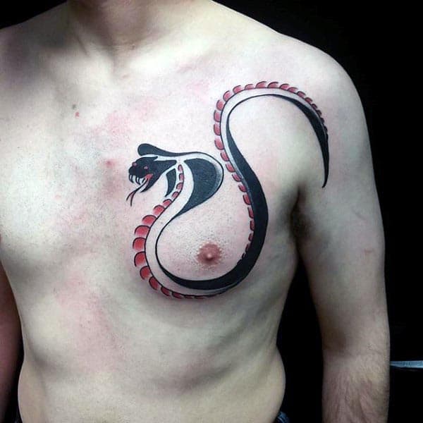 Mens Tribal Cobra Snake Chest Tattoo