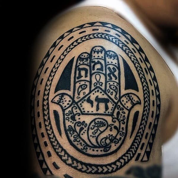 Mens Tribal Hamsa Upper Arm Tattoos