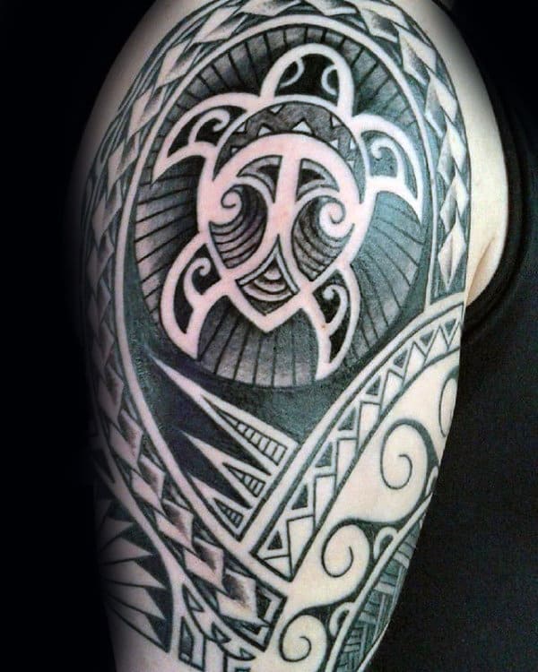 Mens Tribal Hawaiian Half Sleeve Turtle Tatto Design Inspiration