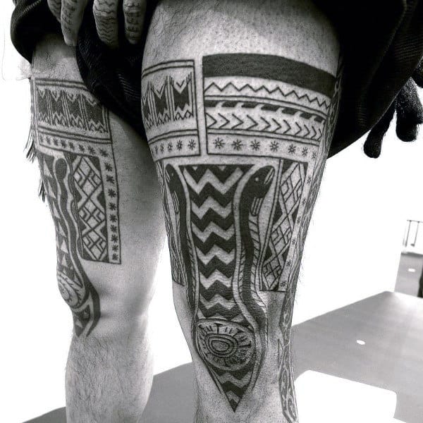 Mens Tribal Tattoo Leg And Thigh Ideas