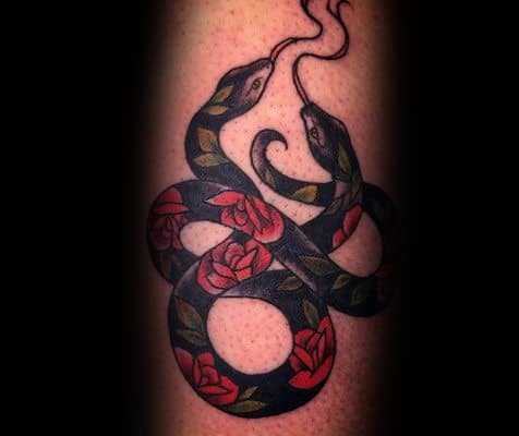 Mens Two Headed Snake Rose Flower Themed Tattoo Designs