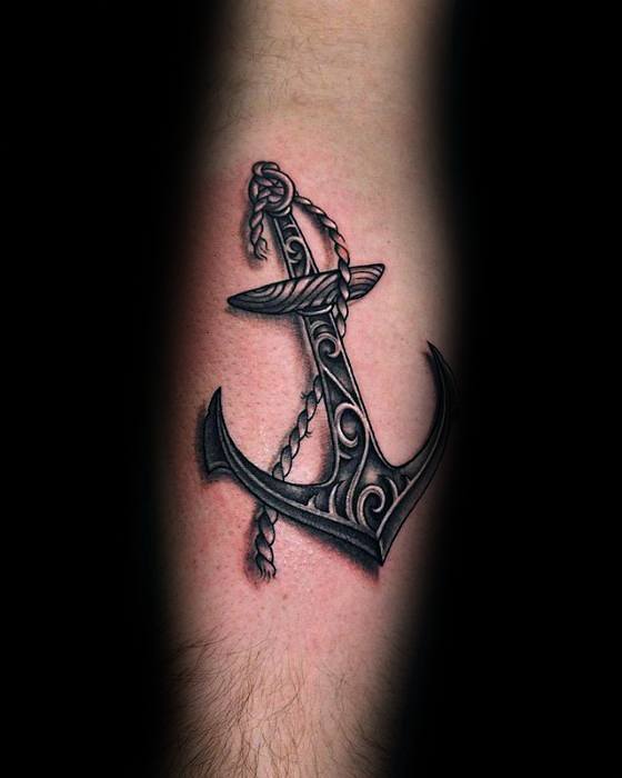 Mens Unique Anchor Ornate 3d Leg Calf Tattoos