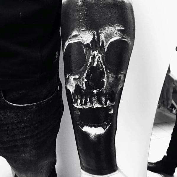 Mens Unique Forearm Sleeve 3d Skull Blackwork Tattoos