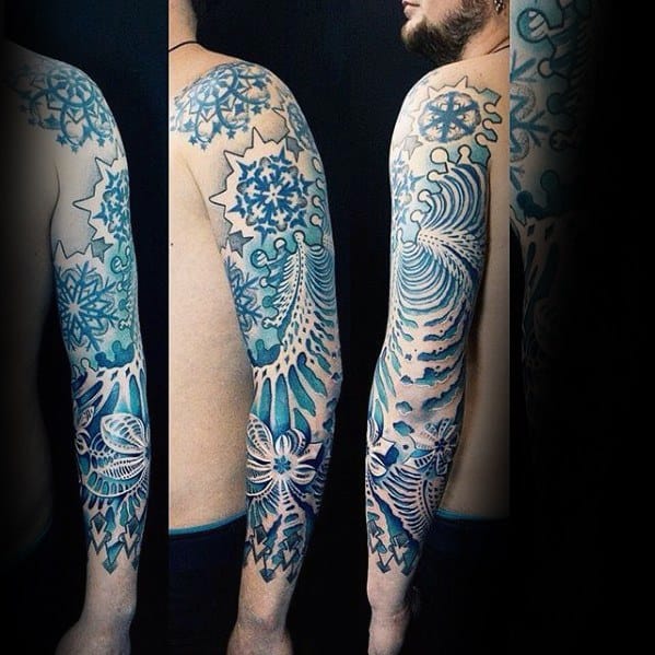 Mens Unique Geometric Artsy Full Arm Sleeve Tattoos