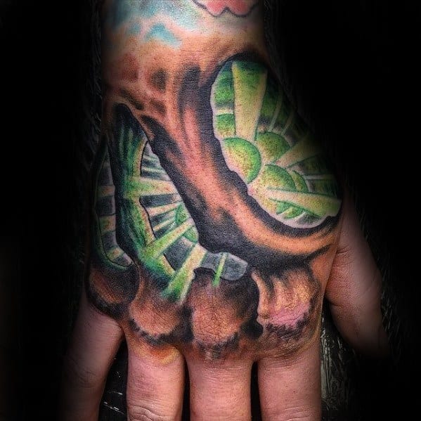 Mens Unique Hand Glowing Green Tattoo Designs